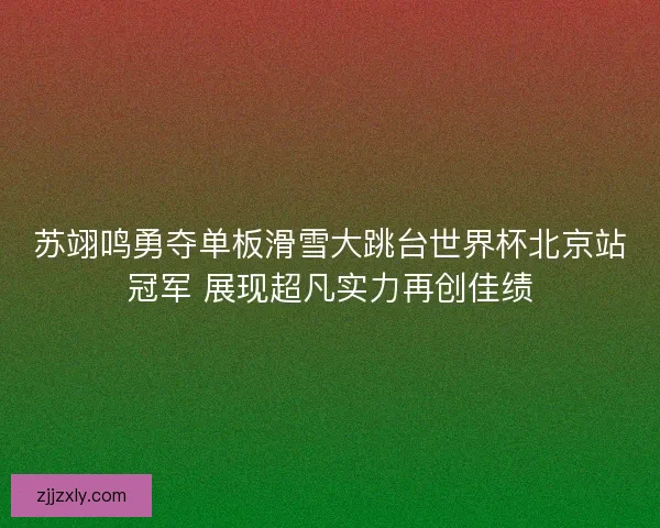 苏翊鸣勇夺单板滑雪大跳台世界杯北京站冠军 展现超凡实力再创佳绩